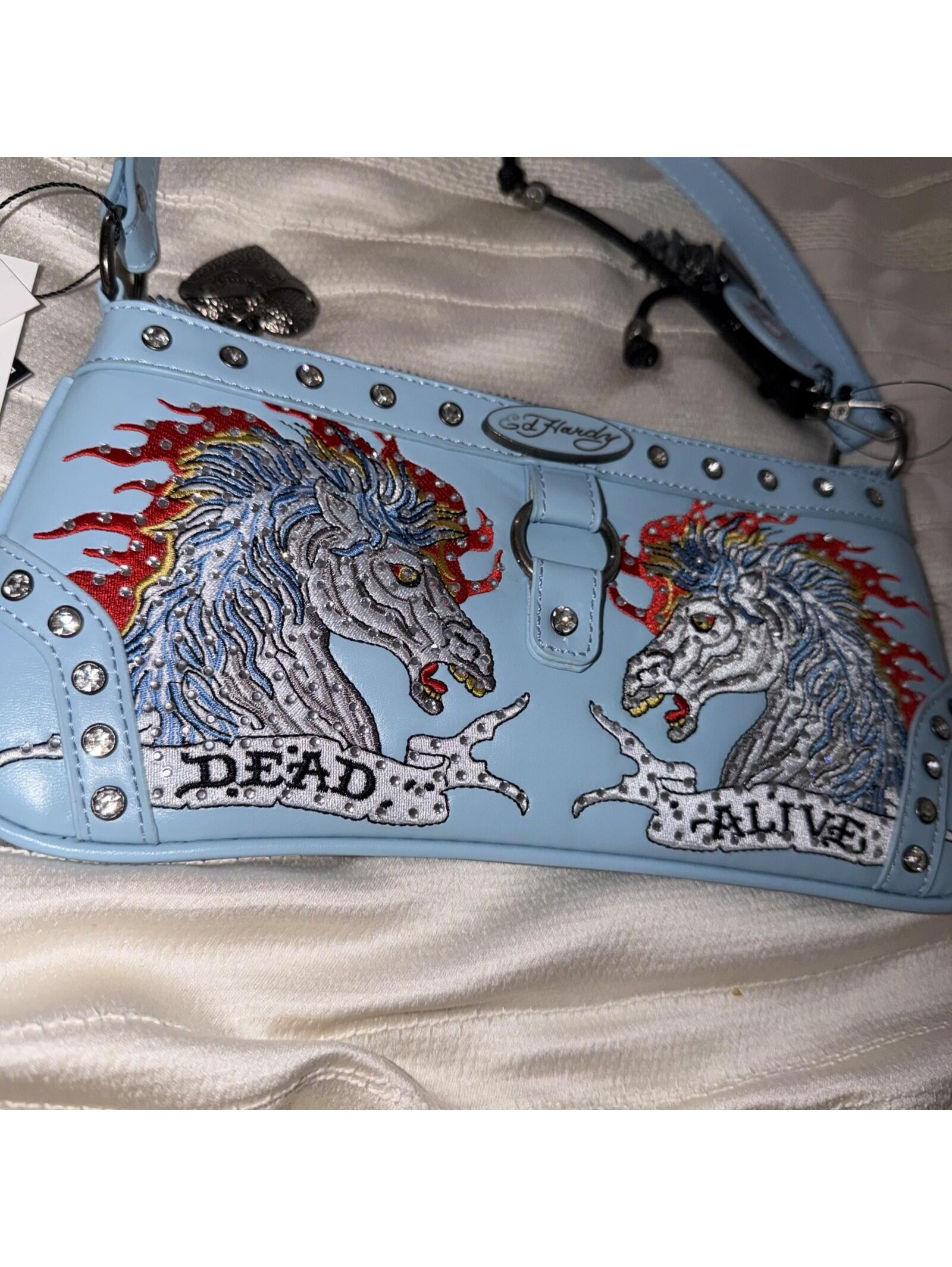Ed Hardy Blue Rhinestone Flaming Horses Dead Alive Charm Nwt
